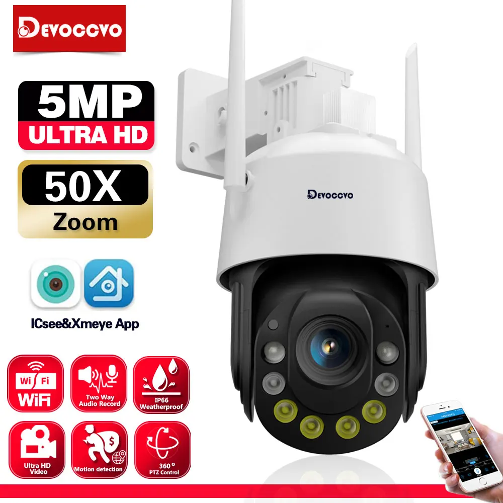 

50x Optical Zoom Wifi Security Surveillance Camera Outdoor 5MP Wireless CCTV Human Detection WiFi PTZ IP Dome Camera 2 Way Audio