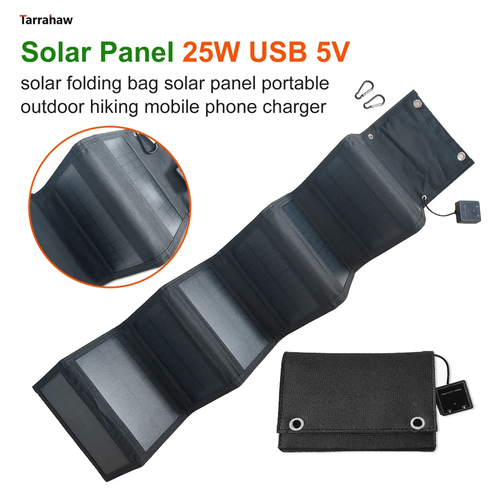 

25W Foldable Solar Panel Portable 8 Folding Bag 2 USB Output PV Cells Outdoor Photovoltaic Plate Power Bank Mobile Phone Charger