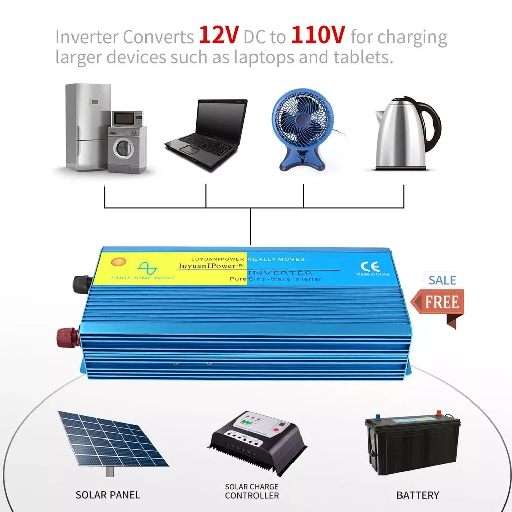 6000W Portable Car Power Inverter DC12V to AC110V Solar Inverter Modified Charger For TV DVD Player Converter Adapter enlarge