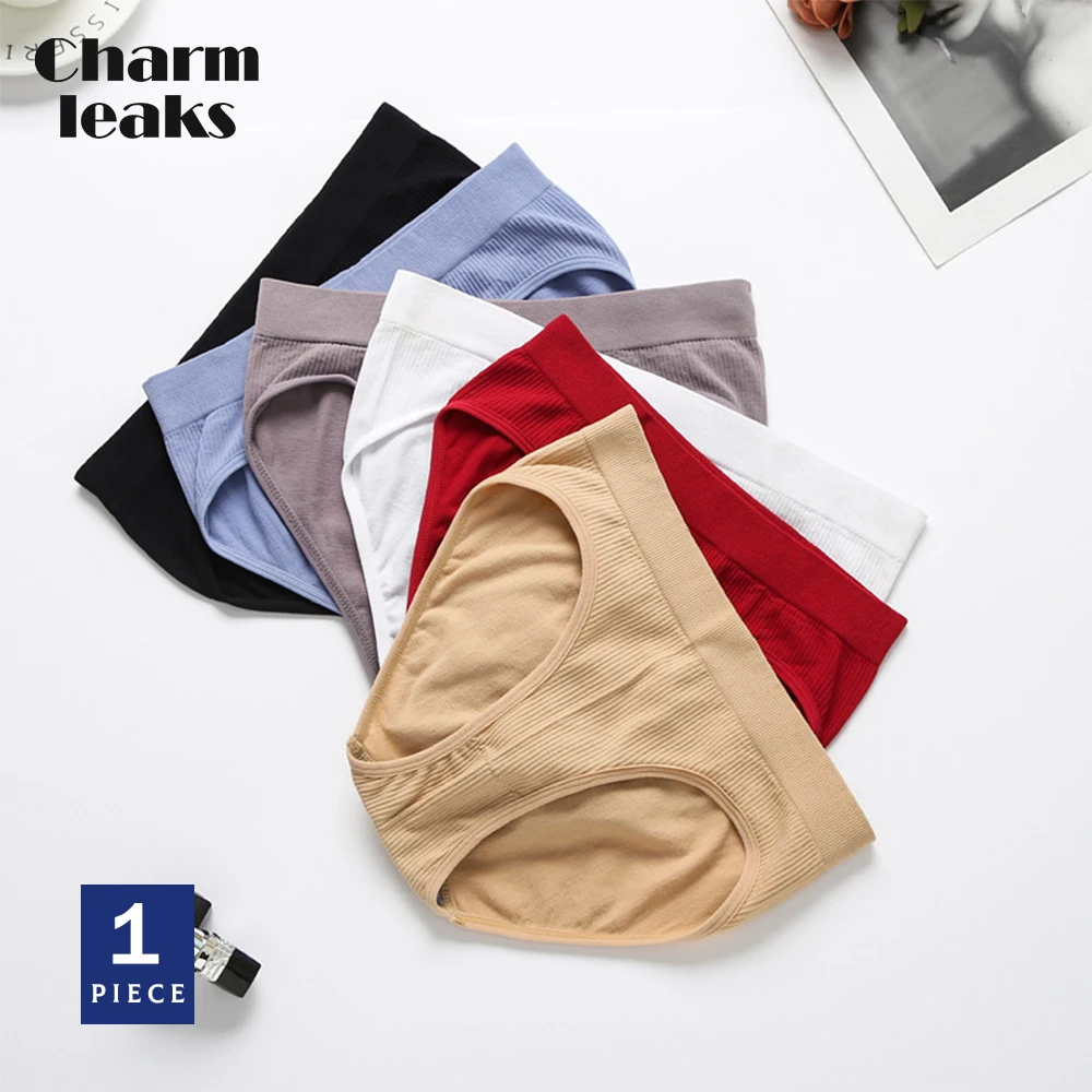 

Charmleaks Women's Threaded Panties Pure Cotton Lining Mid Waist Briefs Breathable Solid Color Panties, M-XL, 1 PCS