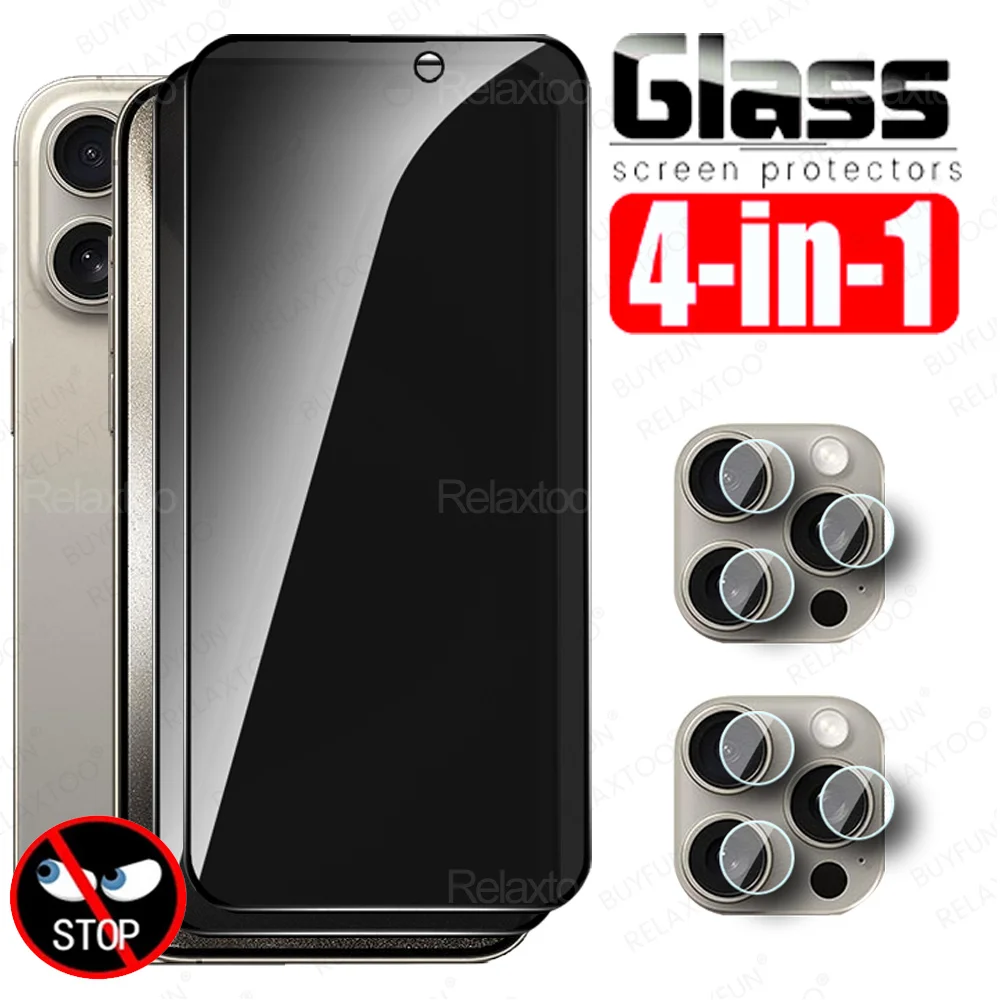 

4in1 Privacy Screen Protector For iPhone 15 Pro Max Anti-Spy Glass For iPhone 15 Plus iPhone15Pro 15Pro Tempered Glass Lens Film