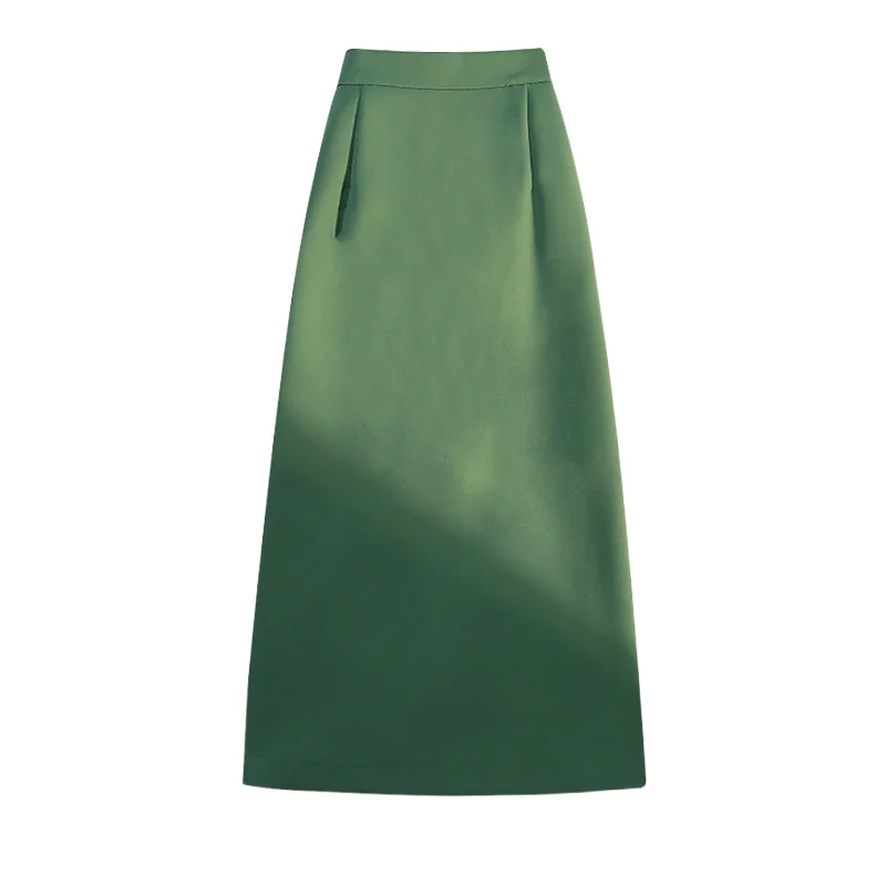 

Green/Black Side Split Sexy Empire Zipper Long Skirt for Women 2022 Casual Pencil Midi Skirts Solid Korean Fashion Clothing