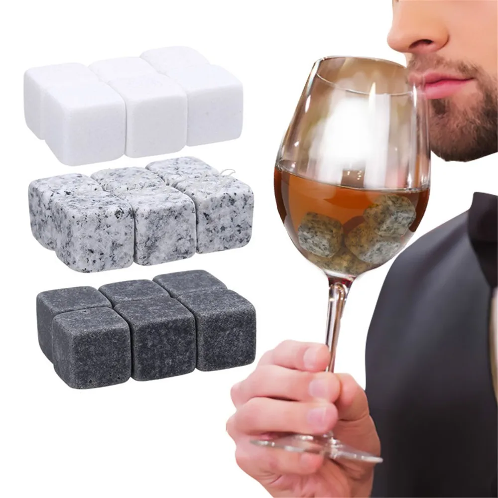 

6pcs Whiskey Stones Sipping Ice Cube Cooler Reusable Whisky Ice Stone Whisky Natural Rocks Bar Wine Cooler Party Wedding Gift