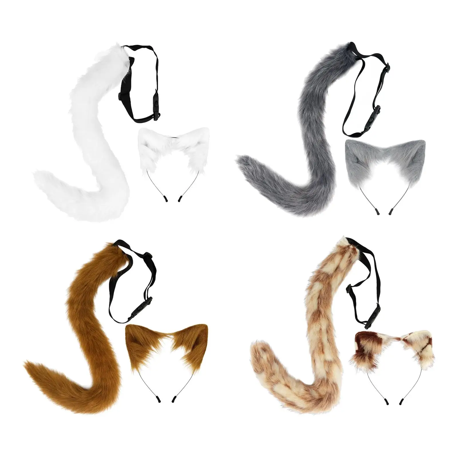 

Faux Fur Ears and Tail Set Halloween Cosplay Costume Ear Headband for Easter Night Club Kids Adults Graduation Ceremony Festival