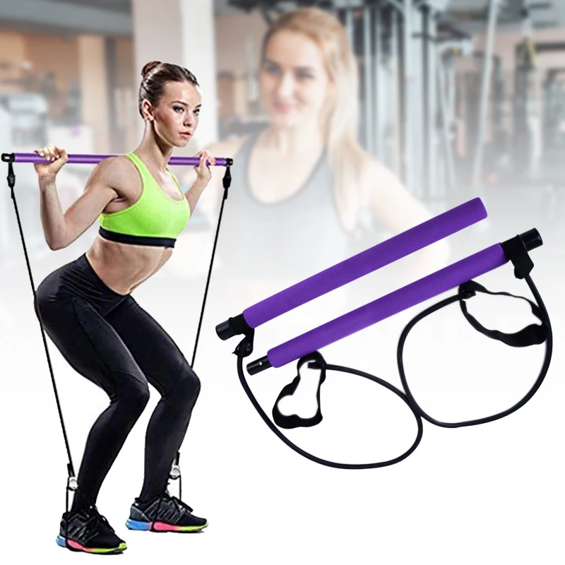 

Yoga Pilates Bar Kit Exercise Resistance Band Muscle Training Bar Pilates Stick Portable for Home Travel Workout Portable