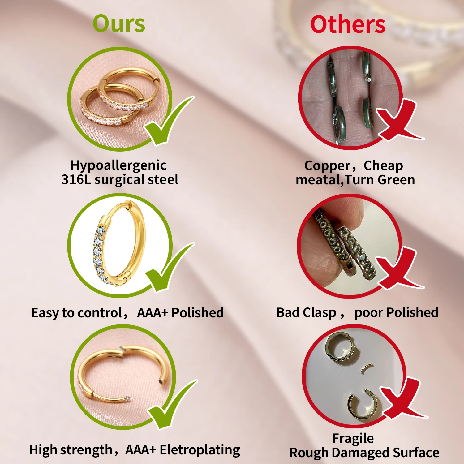 Серьги-кольца VOJO из нержавеющей стали с кубическим цирконием