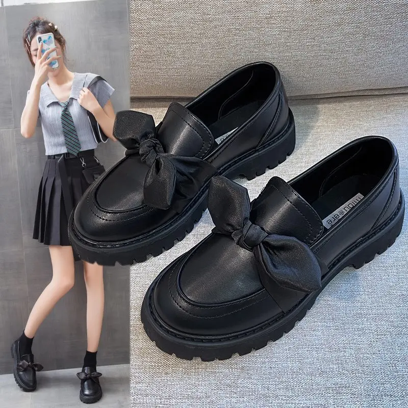 

Small Leather Shoes Women's British Style Trifle Thick-soled Women's Shoes Summer 2021 New Cute Bow Single Shoes Women