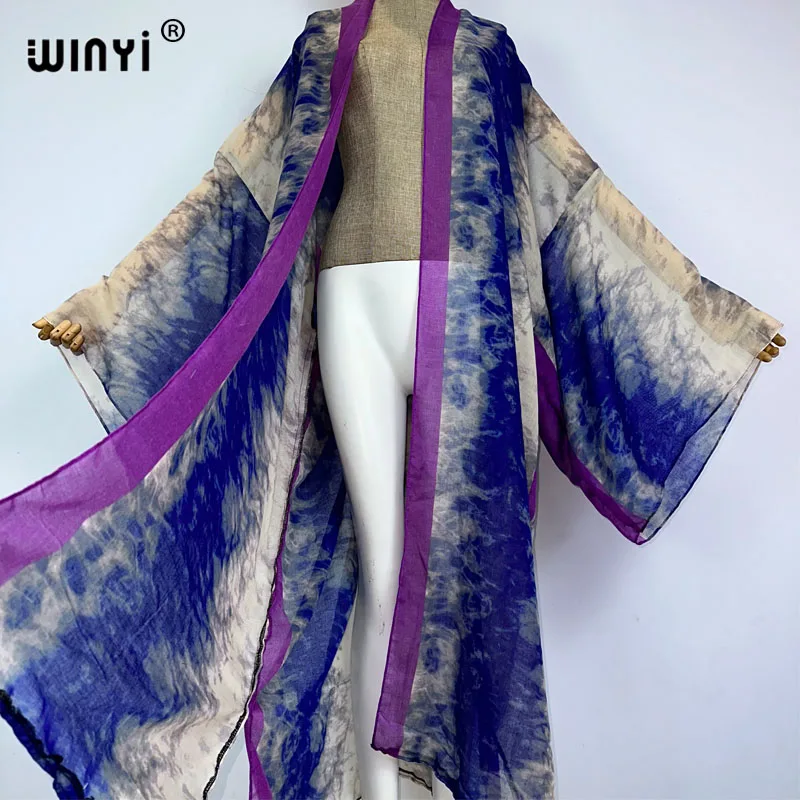 Кимоно WINYI 2023 женское пляжное в стиле бохо накидка для бикини с принтом и завязкой