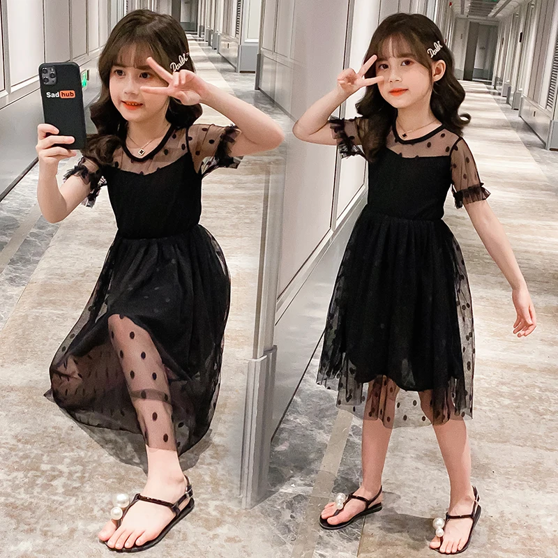 

Summer Girls Dress 2023 New Korean Version Children Gauze Wave Dot Princess Skirt