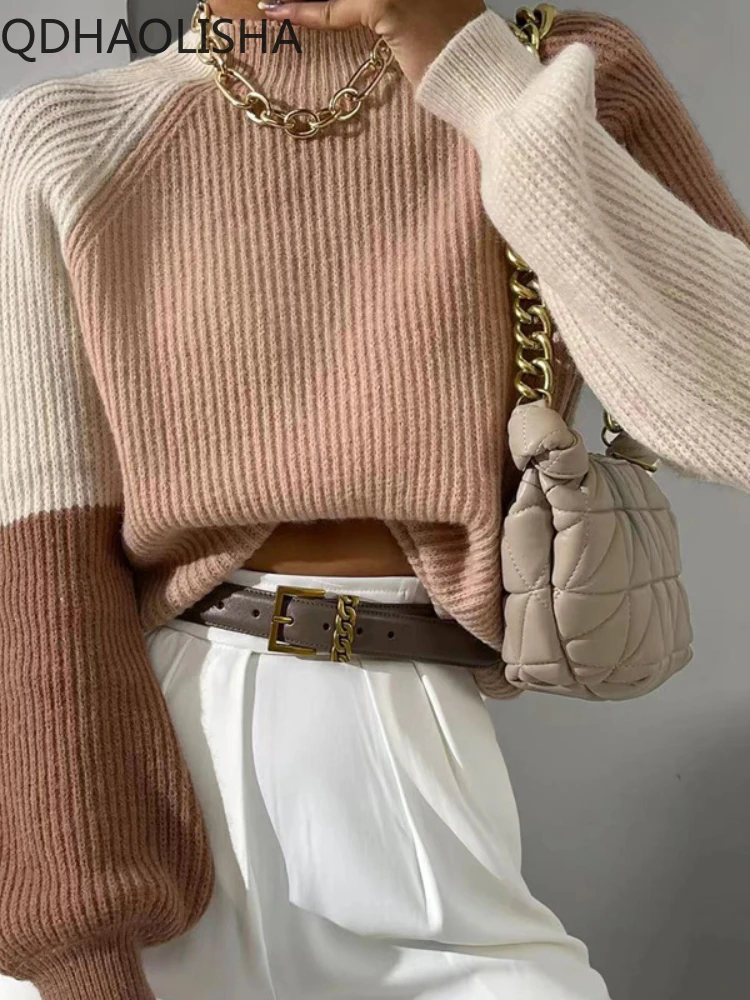 

Женский свитер, новинка сезона осень-зима 2023, женская одежда, высококачественный универсальный СВОБОДНЫЙ Модный пуловер контрастной расцветки