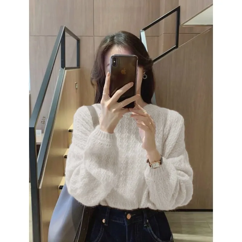 Однотонный свитер из мохера Idle Sle Young женский осенне-зимний вязаный топ в стиле