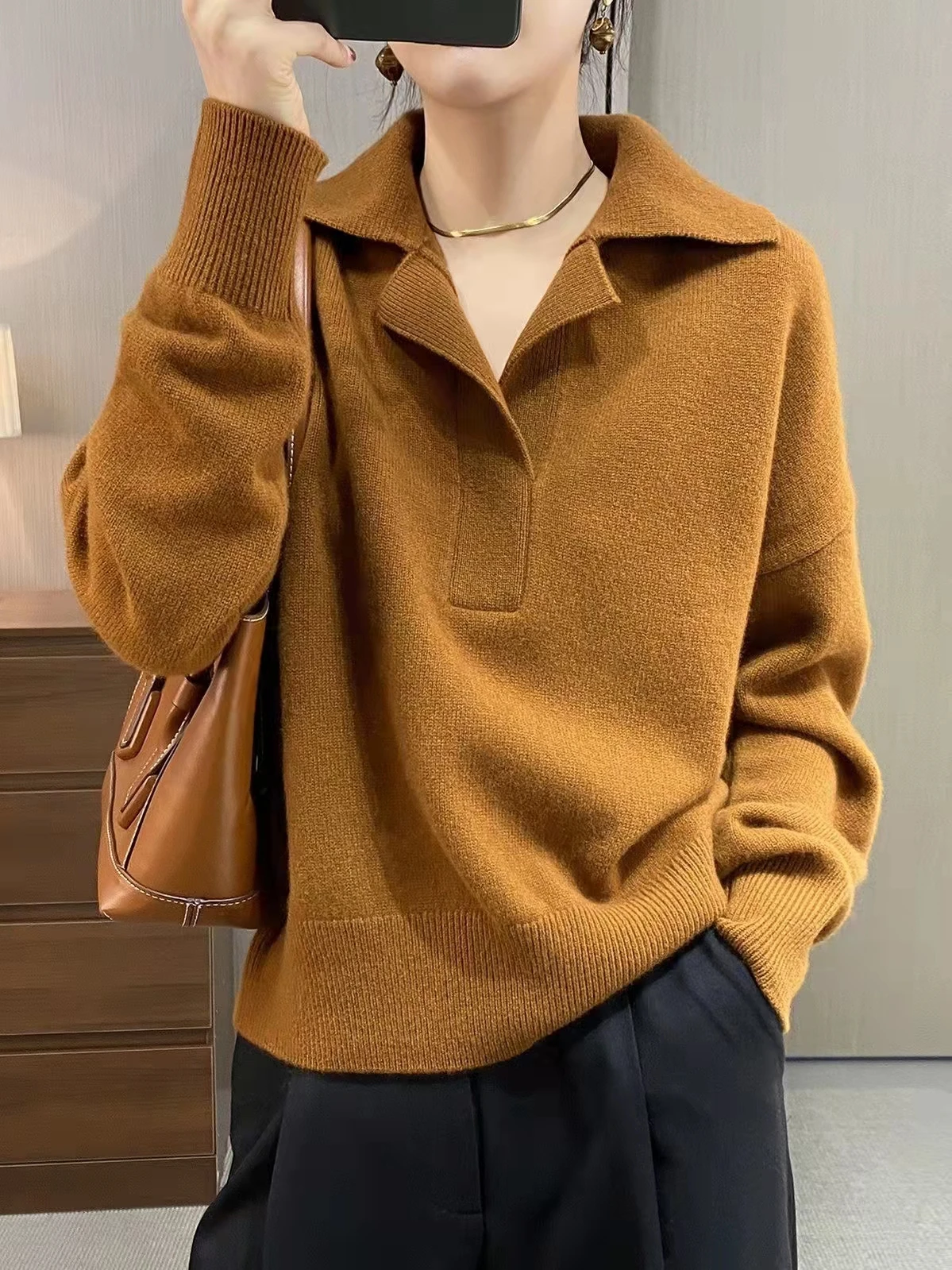 

FOR Chic Pullover Women Mohair Knitted 2021 Deep V Neck Long Sleeve Loose Soft Casual Sweater Spring Vintage Retro Sweaters