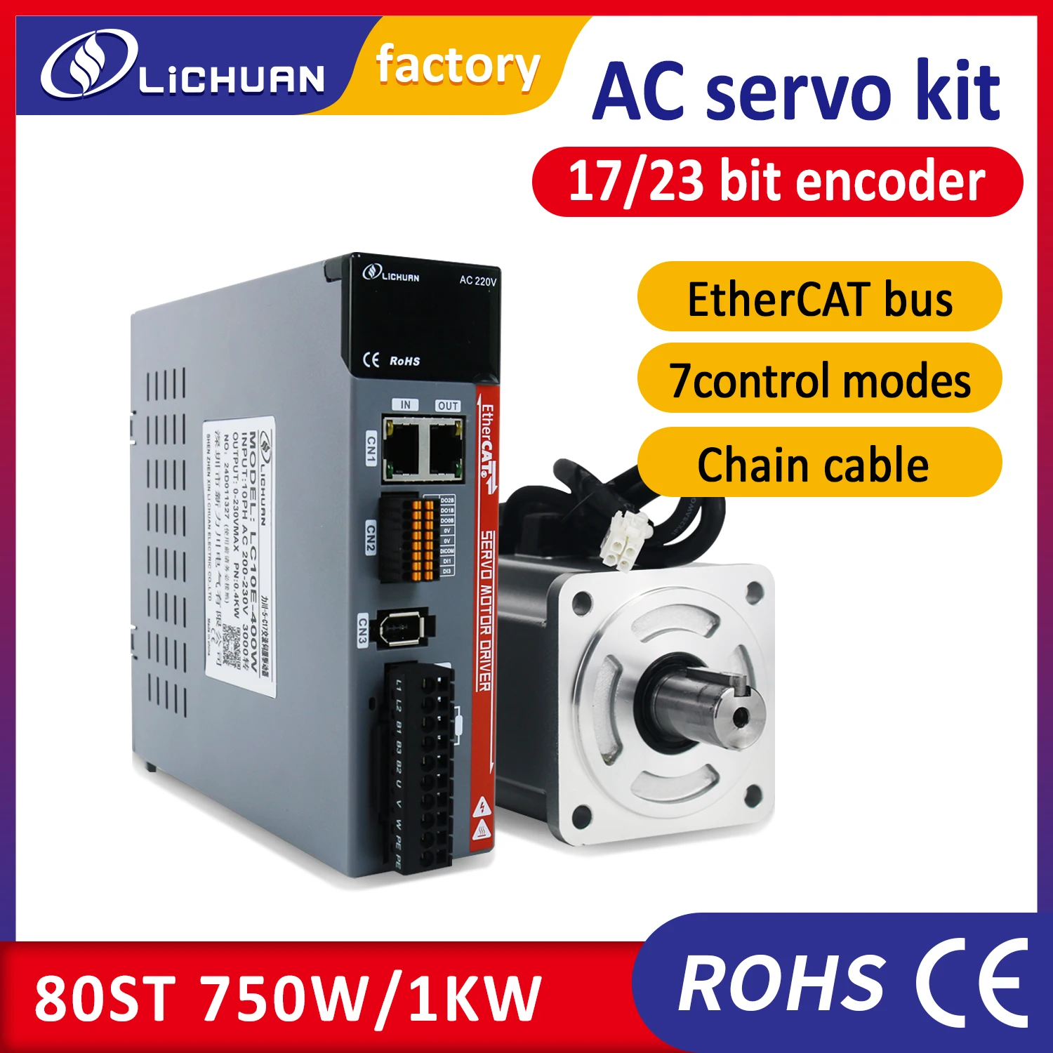 

Серводвигатель Lichuan Ethercat 750 Вт / 1000 Вт LC20E 80ST 3000 об/мин