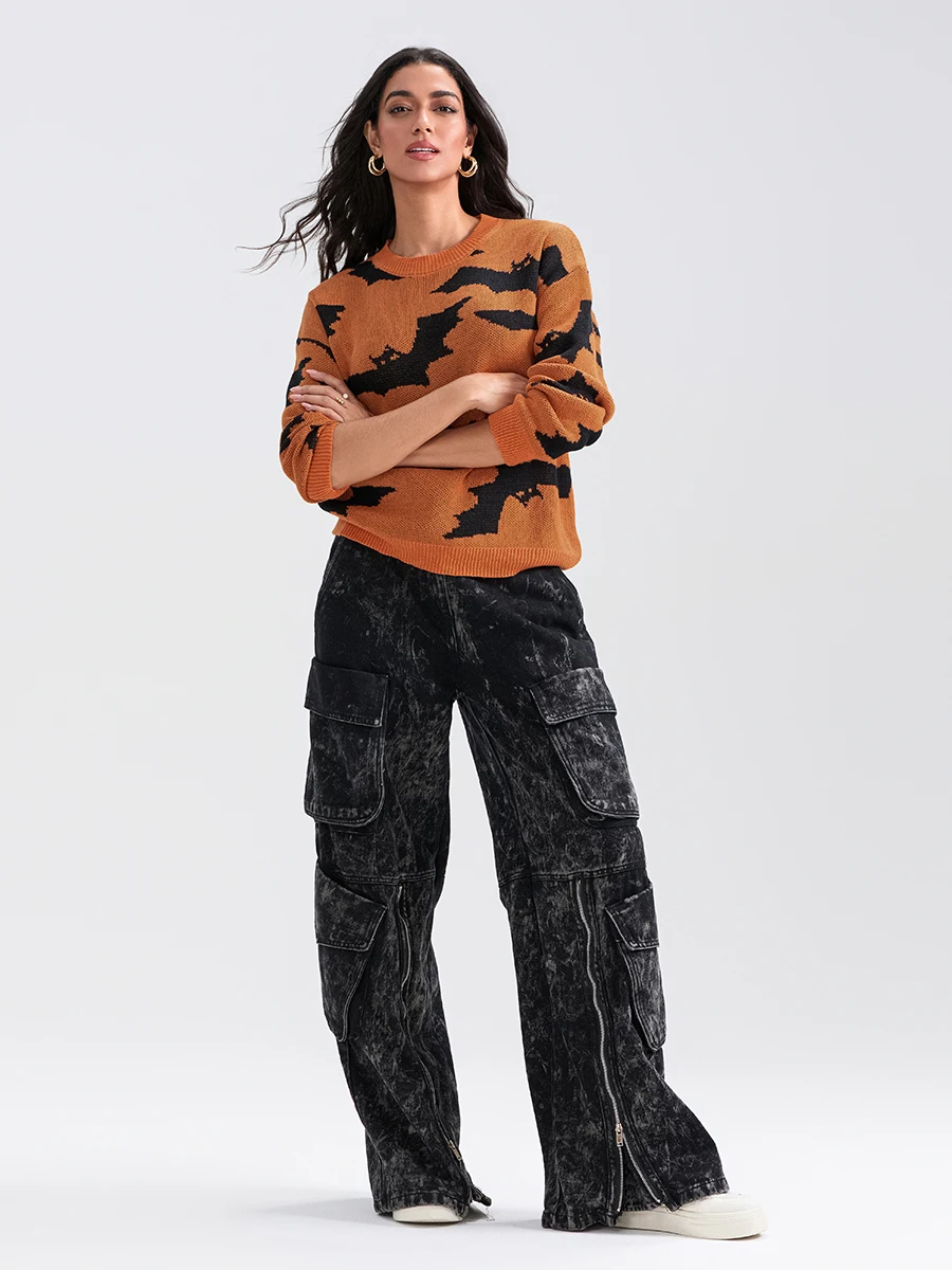 Женский свитер с длинным рукавом и круглым вырезом