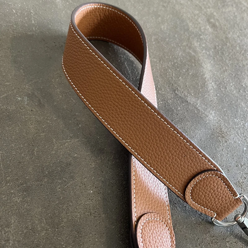 1.5 inch Wide Full Leather Evelyn Bag Shoulder Strap Togo Cowhide Gold Color Blocking Design Steel Buckle Bag Accessories
