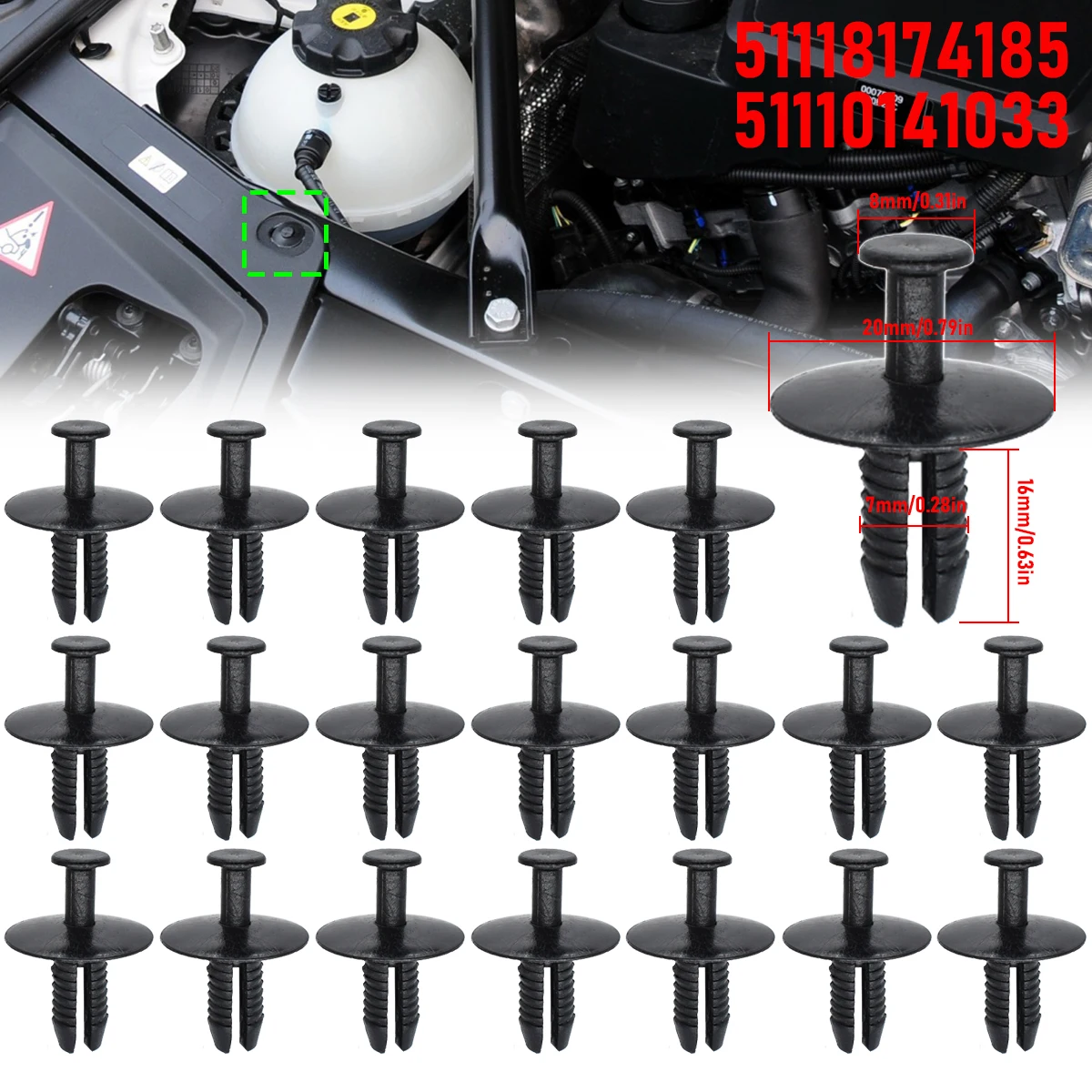 

20x7 мм фиксаторы на пороги бампера и крыла для BMW E46 E93 E38 E65 E66 F07 F10 F11 X3 E83 Z3 E36 Z4 E85 51118174185