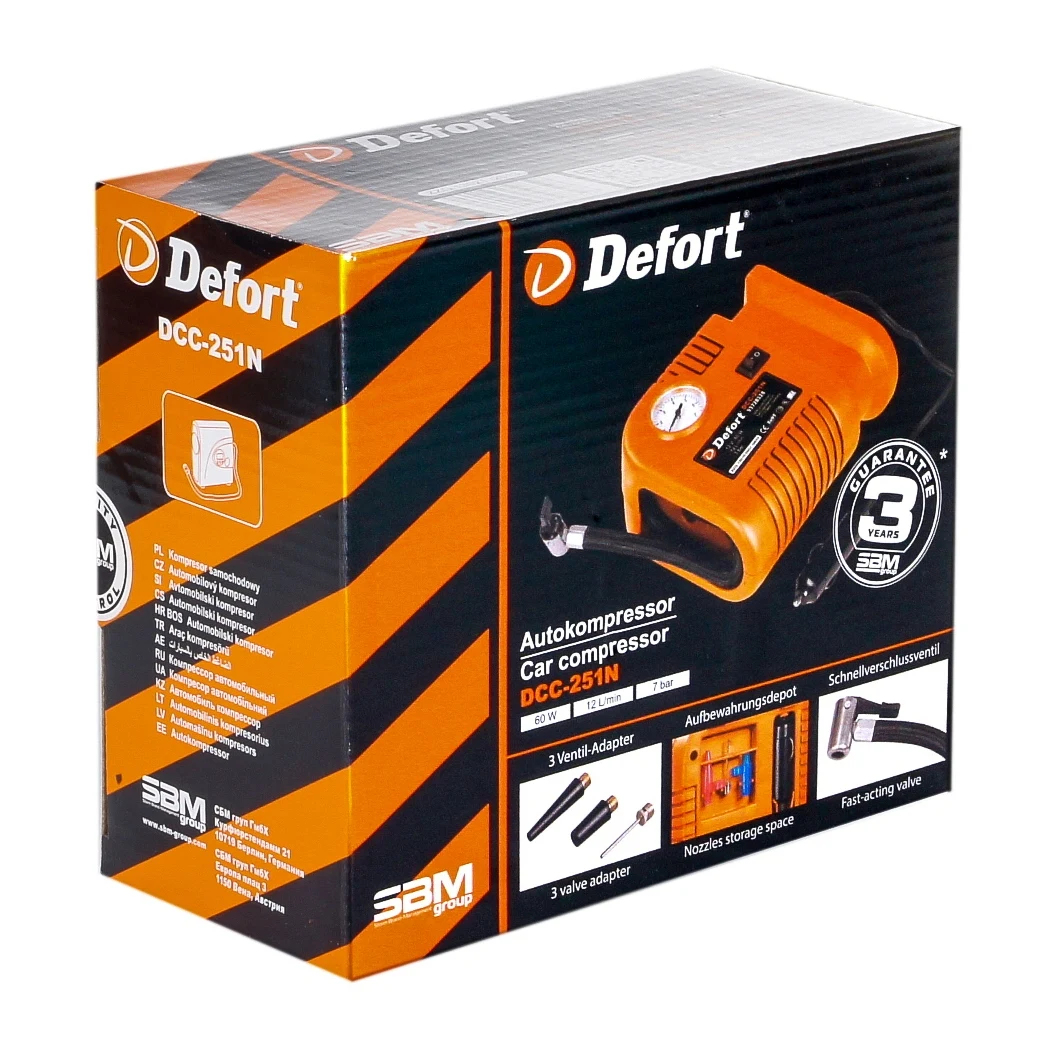 Компрессор автомобильный Defort DCC-251N ( воздушный шланг с клапаном быстрого