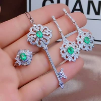 meibapj natural emerald gemstone jewelry set 925 sterling silver necklace earrings ring 3 pieces suit fine jewelry for women