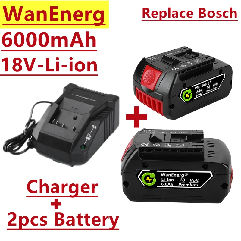 

18V Lithium Ion Rechargeable Battery, 6000mah, for Bosch Replacement Battery, Electric Tool,bat609,bat609g,bat618,bat618g,bat614