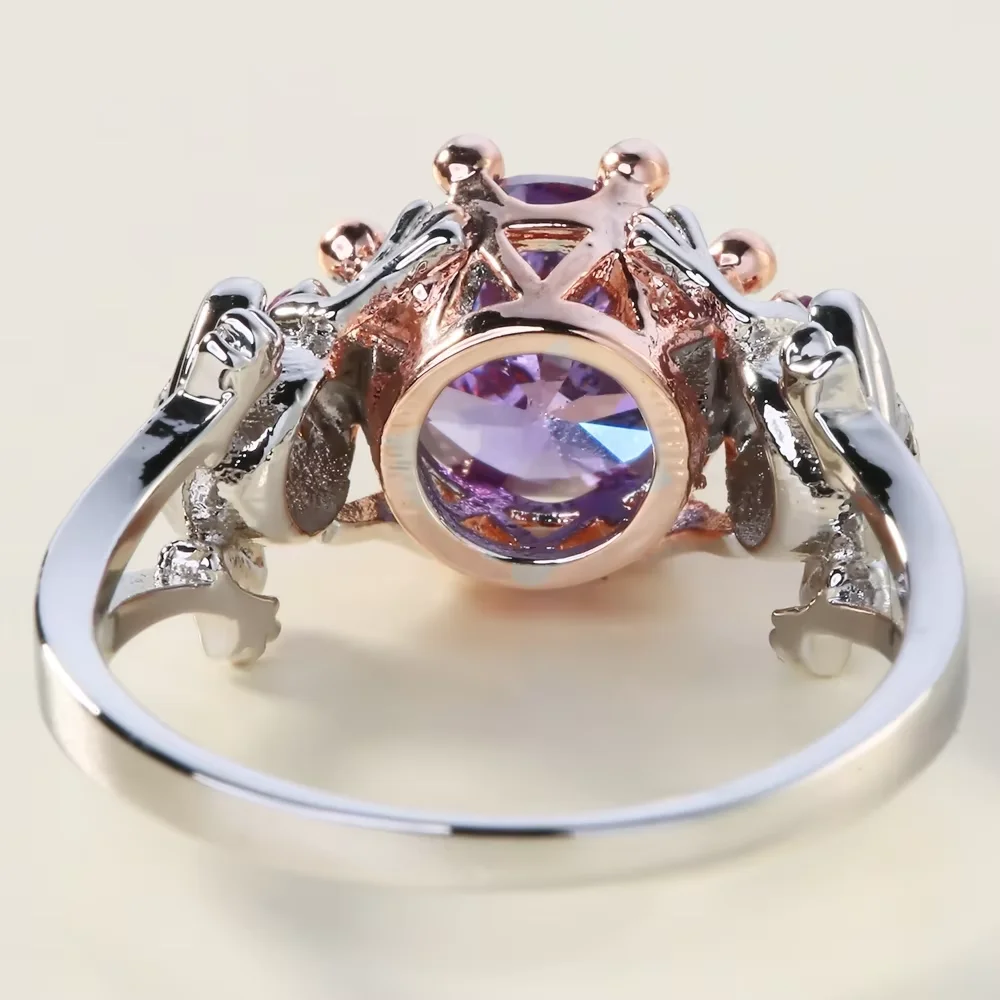 Женское кольцо в форме лягушки принца летнее ювелирное изделие с фиолетовыми