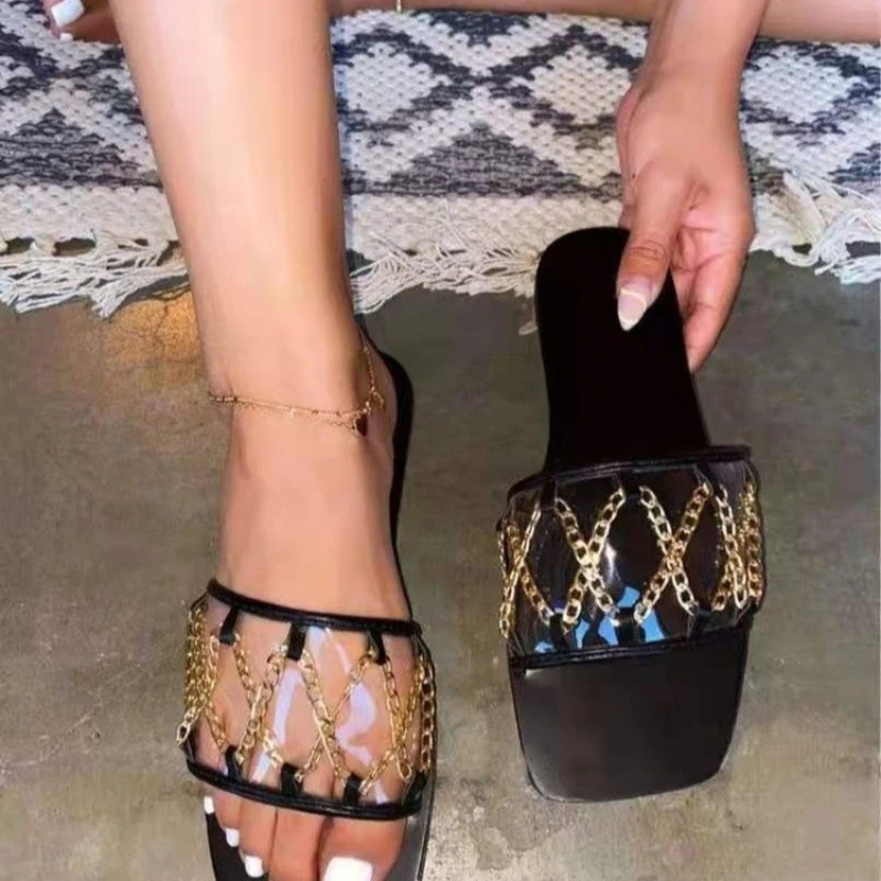

Summer Women's Slippers Female Square Heel Flip Flops woman open toe shoes Sandals Slippers Designer Flat Slides lady Sandalias
