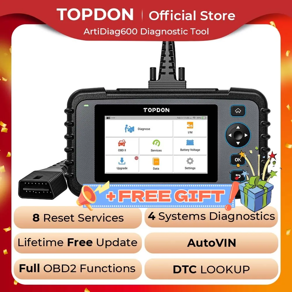 ТOPDON OBD2 сканер Считыватель автомобильных кодов Инструмент сканирования ENG Инструмент диагностики ABS SRS Сканер сброса масла BMS DPF Бесплатное обновление для DIY АD500S