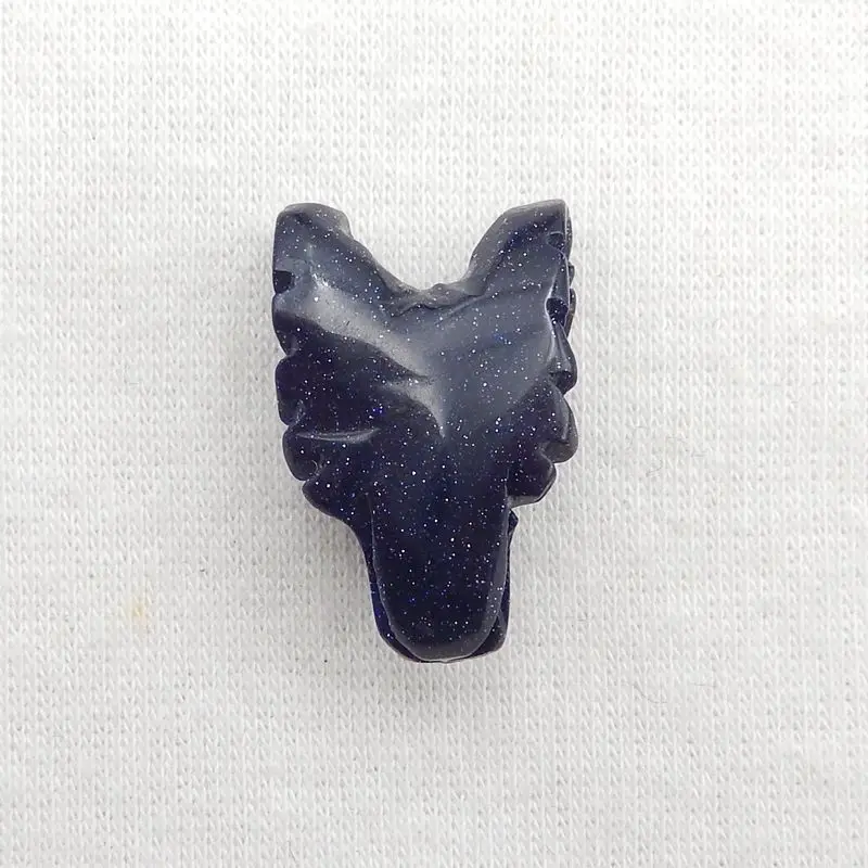 Semiprecious Stones Blue Goldstone Carved Wolf Head Pendant Bead 22x14x9mm 3g Semiprecious Fashion Jewelry Necklace Accessory