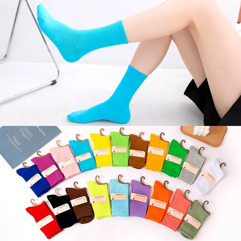 Home Sock Nice Gift College Style Candy Color Cotton Cute Mid Tube Stockings 1Pair Comfortable Ladies Pile Socks |