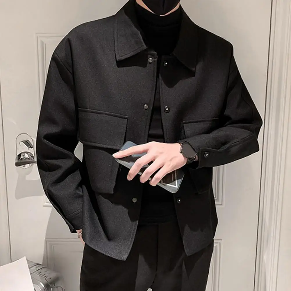 

Stylish Men Jacket Long Sleeve Temperament Skinny Lapel Coat Jacket Korean Style Cargo Coat for Outdoor