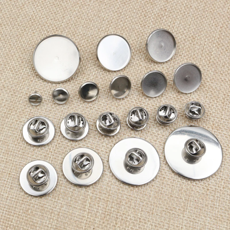 10pcs/ Lot 6/8/10/12/14/16/18/20/25mm Stainless Steel Material Brooch Style Cabochon Base Cufflink Spacer Settings Tie Tack Pins