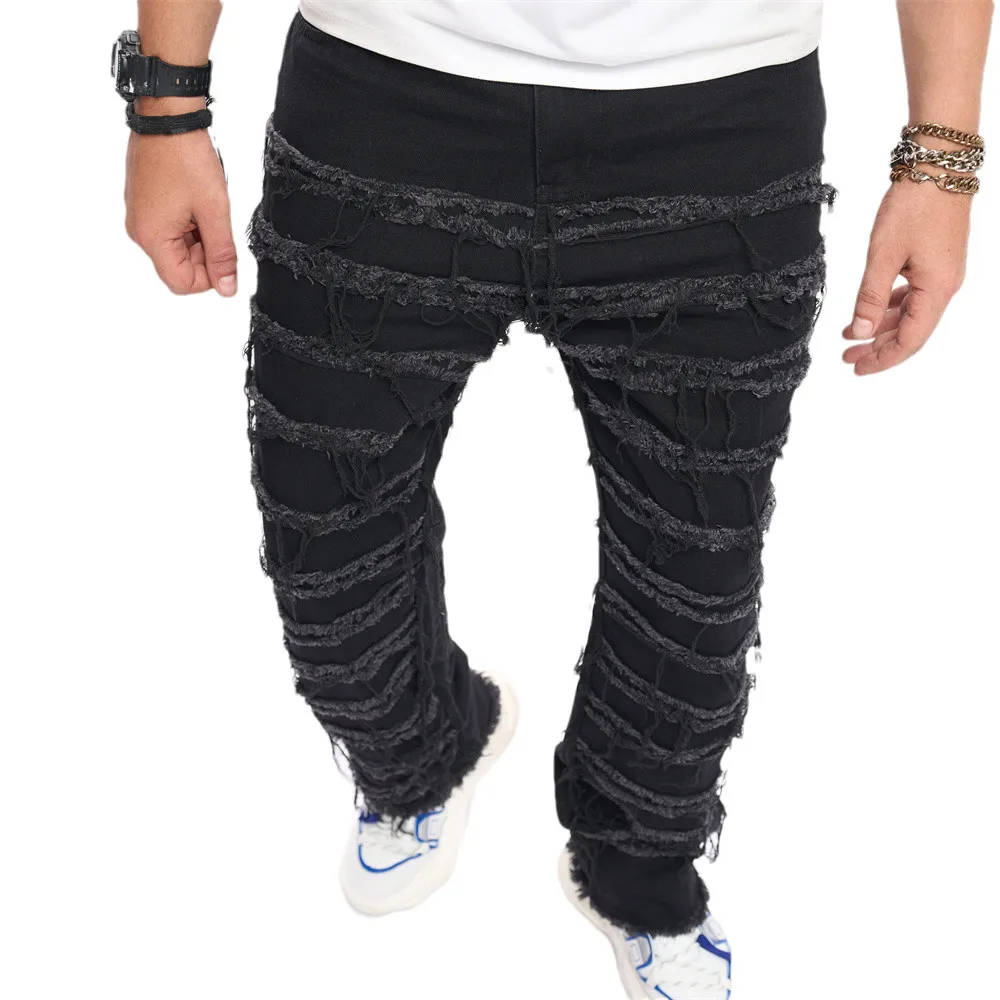 Новая уличная одежда стильные мужские джинсы байкерские свободные прямые