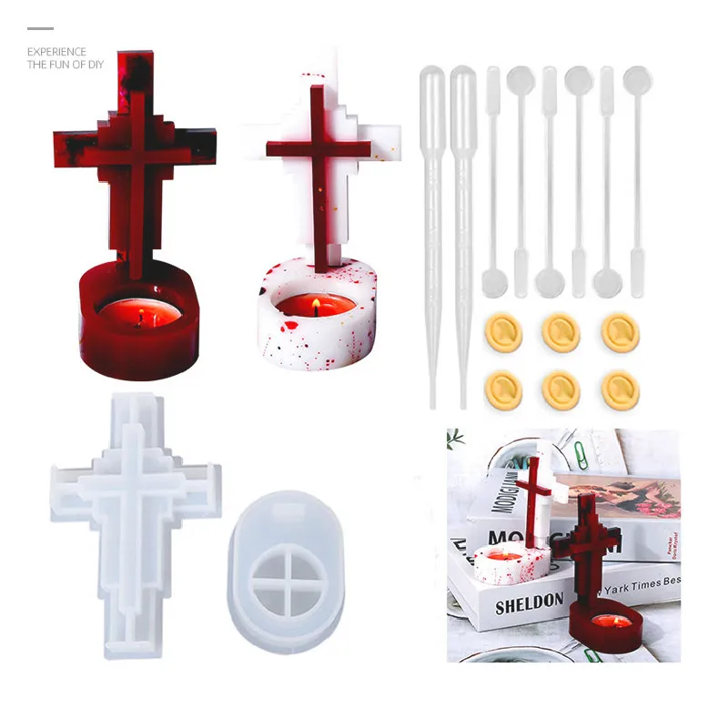 

Cross Candle Holder Silicone Mold for DIY Handmade Candle Holder Aromatherapy Candle Tray Candlestick Silicone Halloween Decor