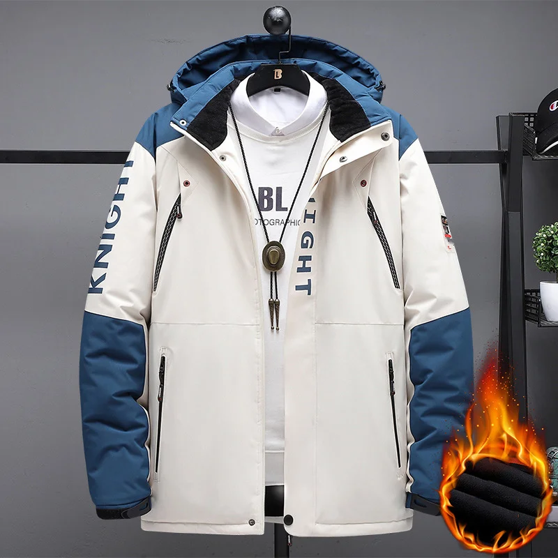 

Outdoor Black Fashion Parkas Zip Up Jacket Winter Thick Velvet Oversize 7XL 8XL 9XL Coat For Men's Windproof Waterproof Clothes
