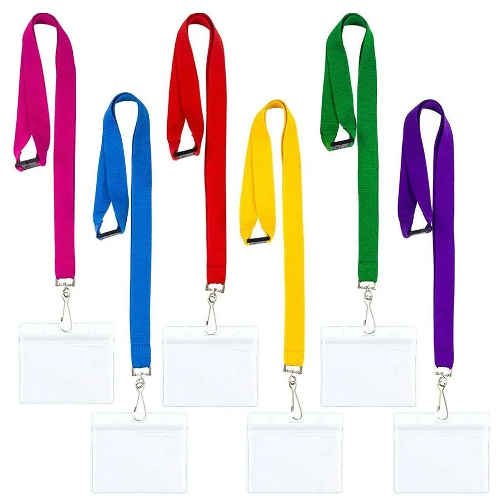 

6 Pcs Coloured Card Name Tag Holder Lanyard Business Badge Lanyards Id Badges Abs Clear Sleeves