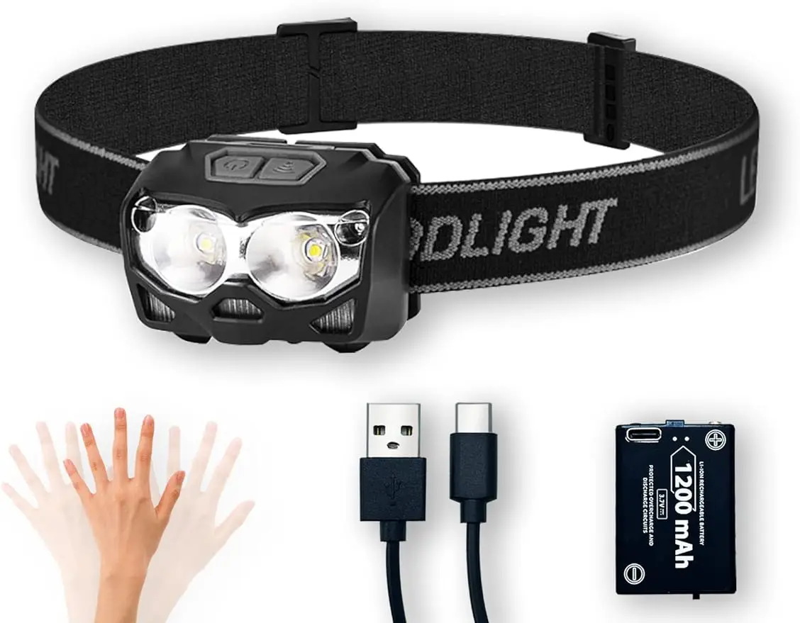 

USB-C Перезаряжаемый Водонепроницаемый Налобный Фонарь 500 Люмен, Светодиодный Встроенный Фонарик Для Кемпинга, Бега