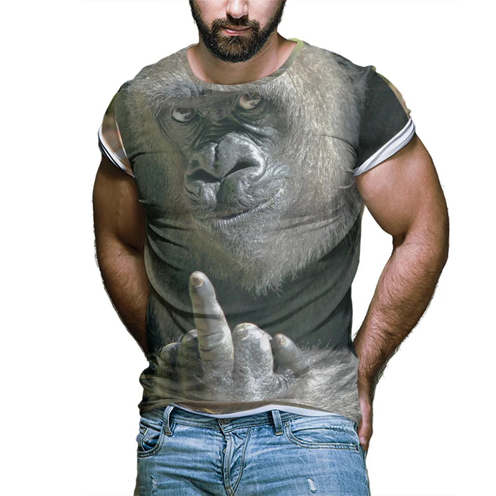 

2022 Summer Hot Sale 3D T Shirt Print Animal Monkey Gorilla Short Sleeve Fun Design Casual Top T Shirt Men Plus Size