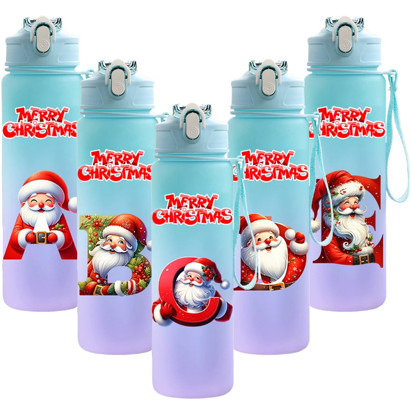 750ml Water Bottle Christmas Letter A-Z Printed Large Capacity Drinking Portable Anime Outdoor Sport Cup Children Kid Gift