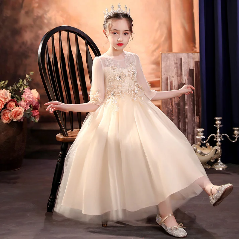 

Children's dress Princess Dress 2022 summer high-end long shawl dress runway piano performance girls dress