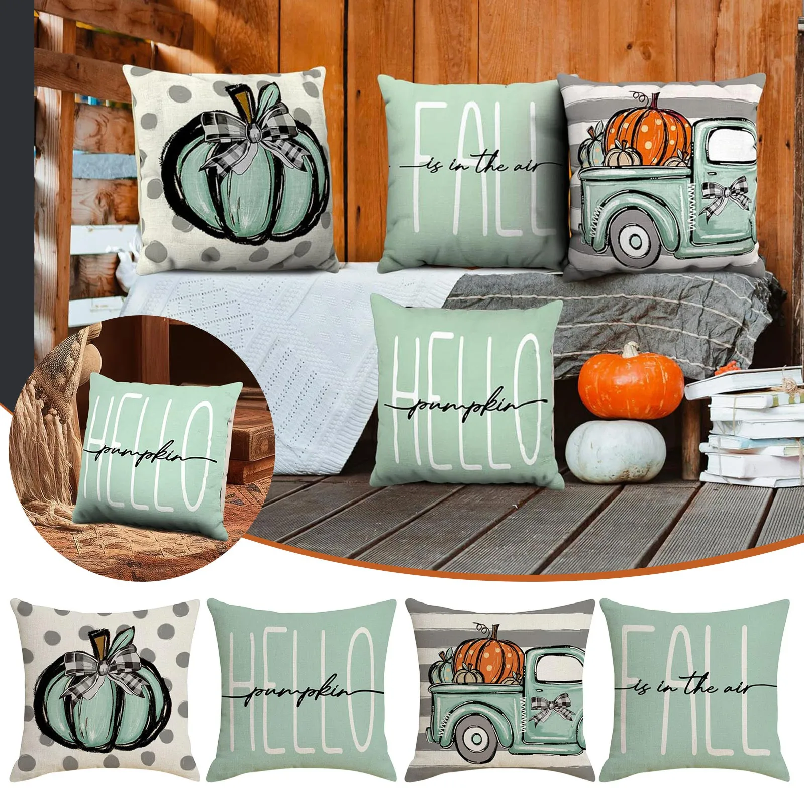 Fall Decor Pillow Covers Set Of 4 Pumpkin Farmhouse Thanksgi