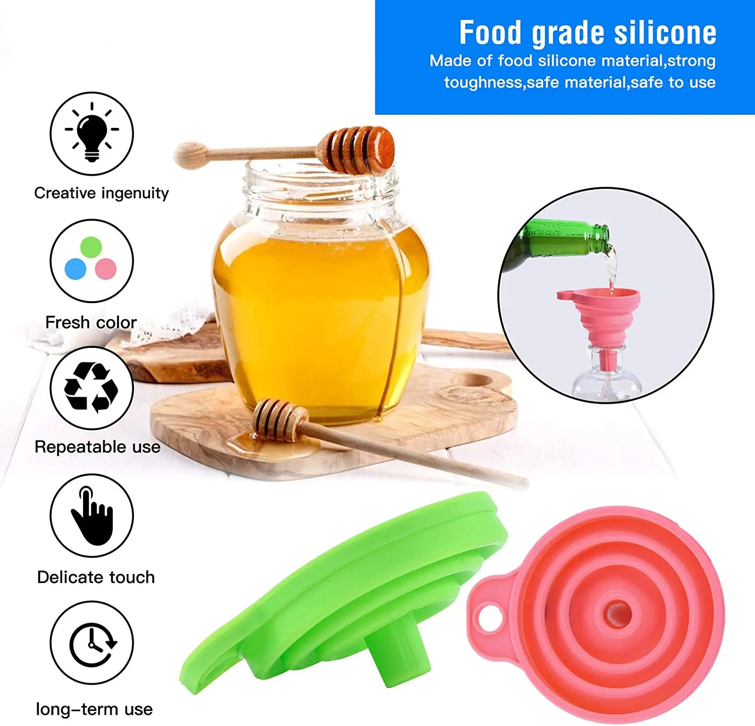 

3 pc Foldable Silicone Funnel Household Kitchen Cooking Tools Portable Wine Mini Portable Oil Pots