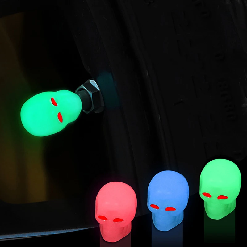 

4 Pcs Car Tyre Glow-in-the-dark Valve Caps Car Motorbike Bike Valve Caps Skull Valve Core Caps Tyre Accessories