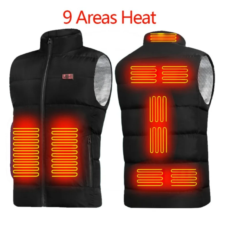 

9 Areas USB Charging Heated Vest Jacket Men Women Winter Warm Cycling Ski Electric Heating Jacket Motocycle Fishing Hiking Vest