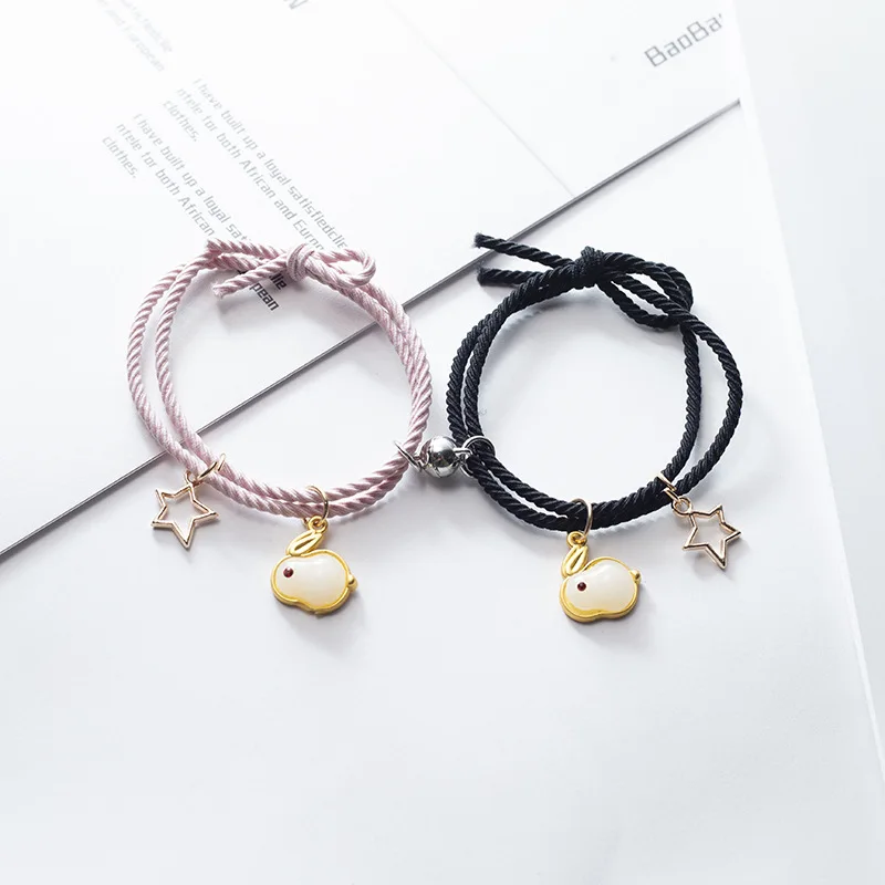 

Fashion Magnetic Rabbit Star Couple Bracelet for Women Lover Cute Moon Elastic Rope Friendship Wedding Party Jewelry Wrist Gift