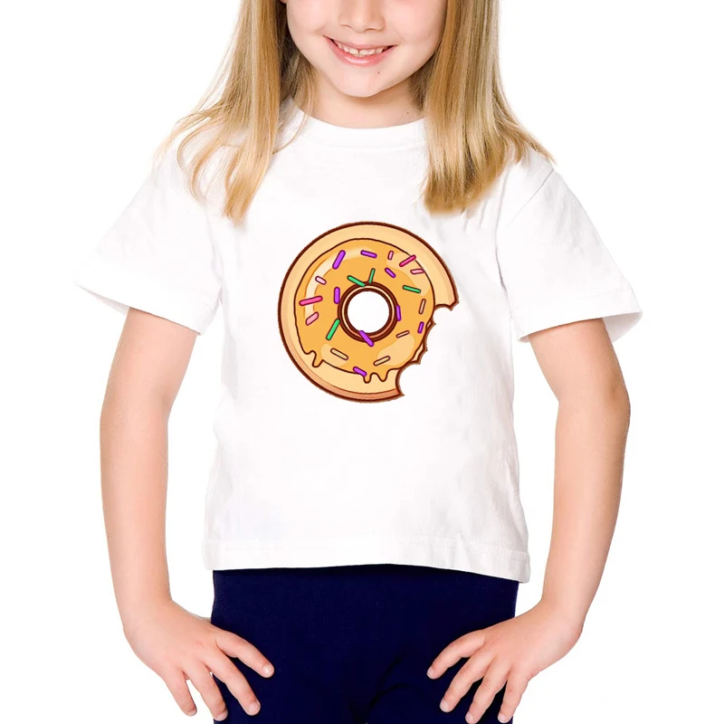 Donuts Print Girls T-shirt Fashion Baby Top Cartoon Casual Kids Tee Children Round Neck Short Sleeve Clothes for Girls,Drop Ship