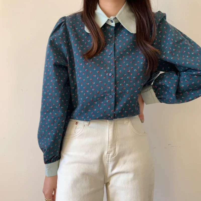 

GASPARINE Doll Collar Shirt Women Blouses 2022 Spring New Korean Style Pull Sleeve Vintage Floral Tops Blusas Mujer De Moda