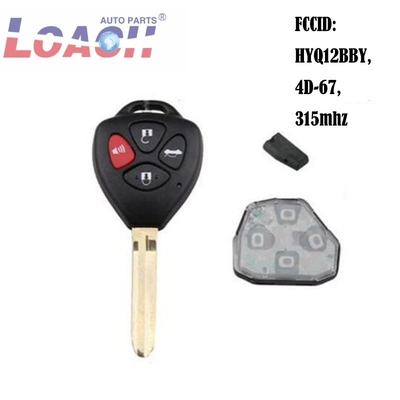 

4 Button Upgraded Remote Key Fob 315MHz 4D67 Chip for Toyota Camry Corolla Sienna FCC ID:HYQ12BBY, 4D-67,1511A-12BBY