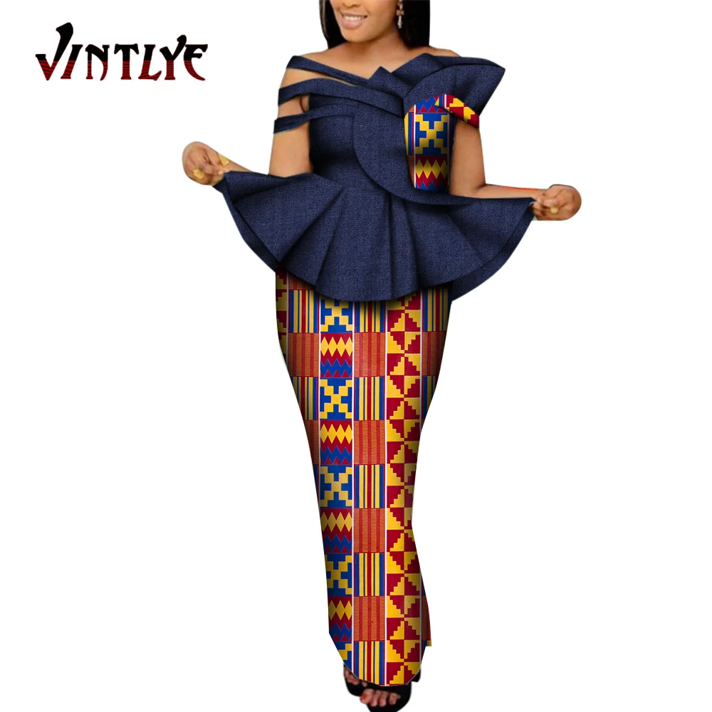 Модный женский комплект из юбки и топа африканская одежда для женщин 2 предметов