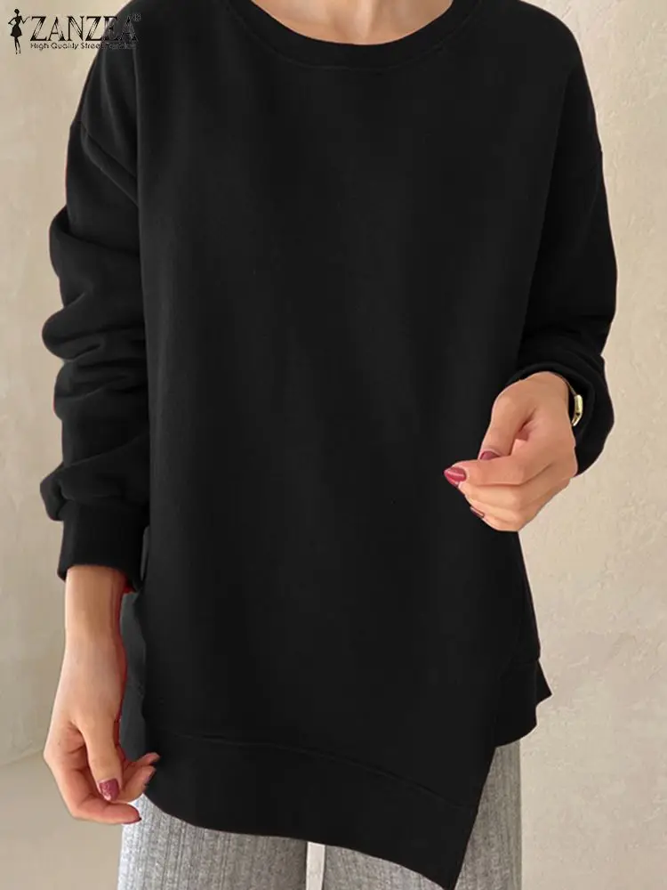 

Fashion Solid Sweatshirts Women Hoodies ZANZEA Causal Full Sleeve O Neck Blouse Elegant Ladies Chic Work OL Tops Irregular Hem