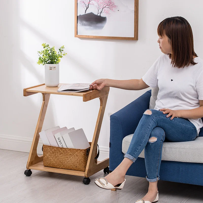 

Solid Wood Removable Coffee Table With Wheel Tea Rack Side Table Living Room Simple Sofa Bedside Laptop Computer Table