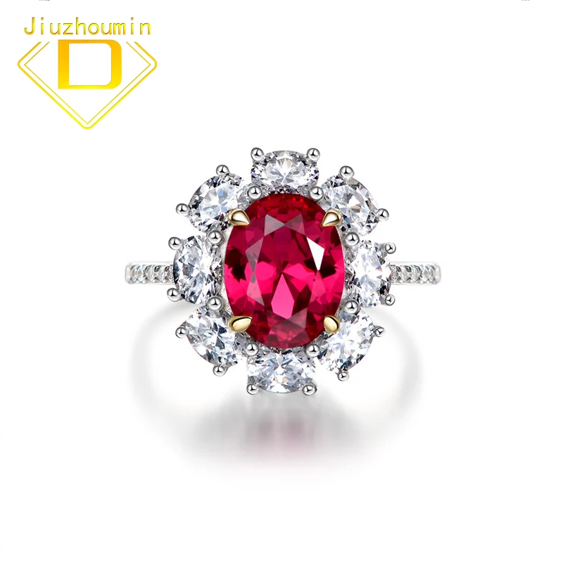 

Luxury S925 Real Silver 9*7mm 2 Carat Imitation Ruby High Carbon Diamond Ring for Women Engagement Jewelry Ring Gifts for Girls